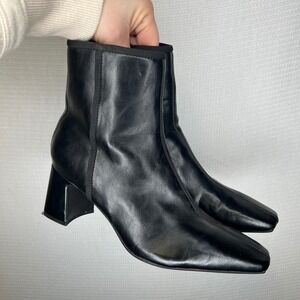 Zara Black Faux Leather Square Toe Block Heel Ankle Boots Size 40 Womens